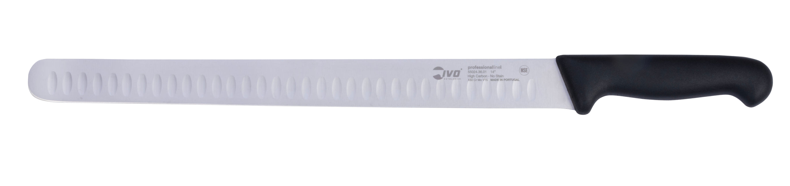 IVO® Professional Line I 14" Black Slicing Knife with Grantons