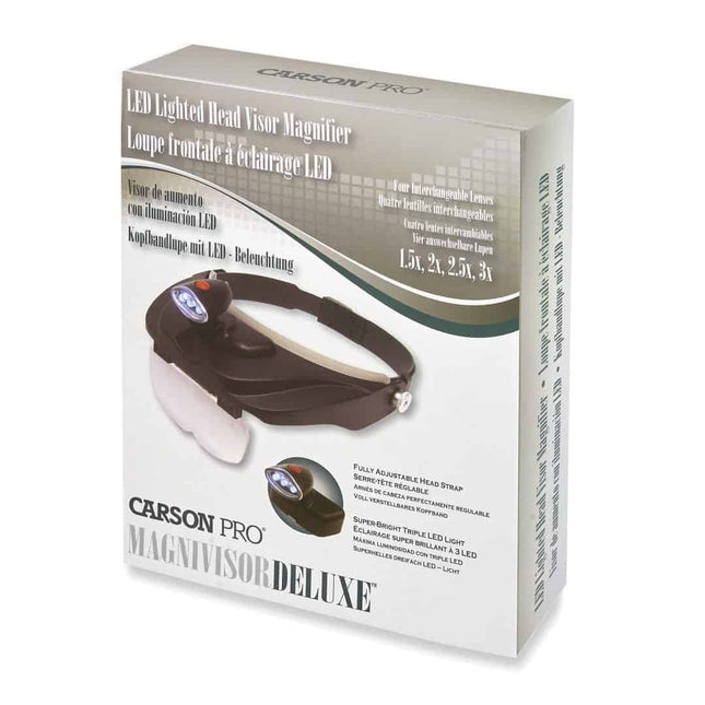 Pro Series MagniVisor™ Deluxe Head-Worn LED Lighted Magnifier with 4 Different Lenses (1.5X, 2X, 2.5X, 3X), 4 inch